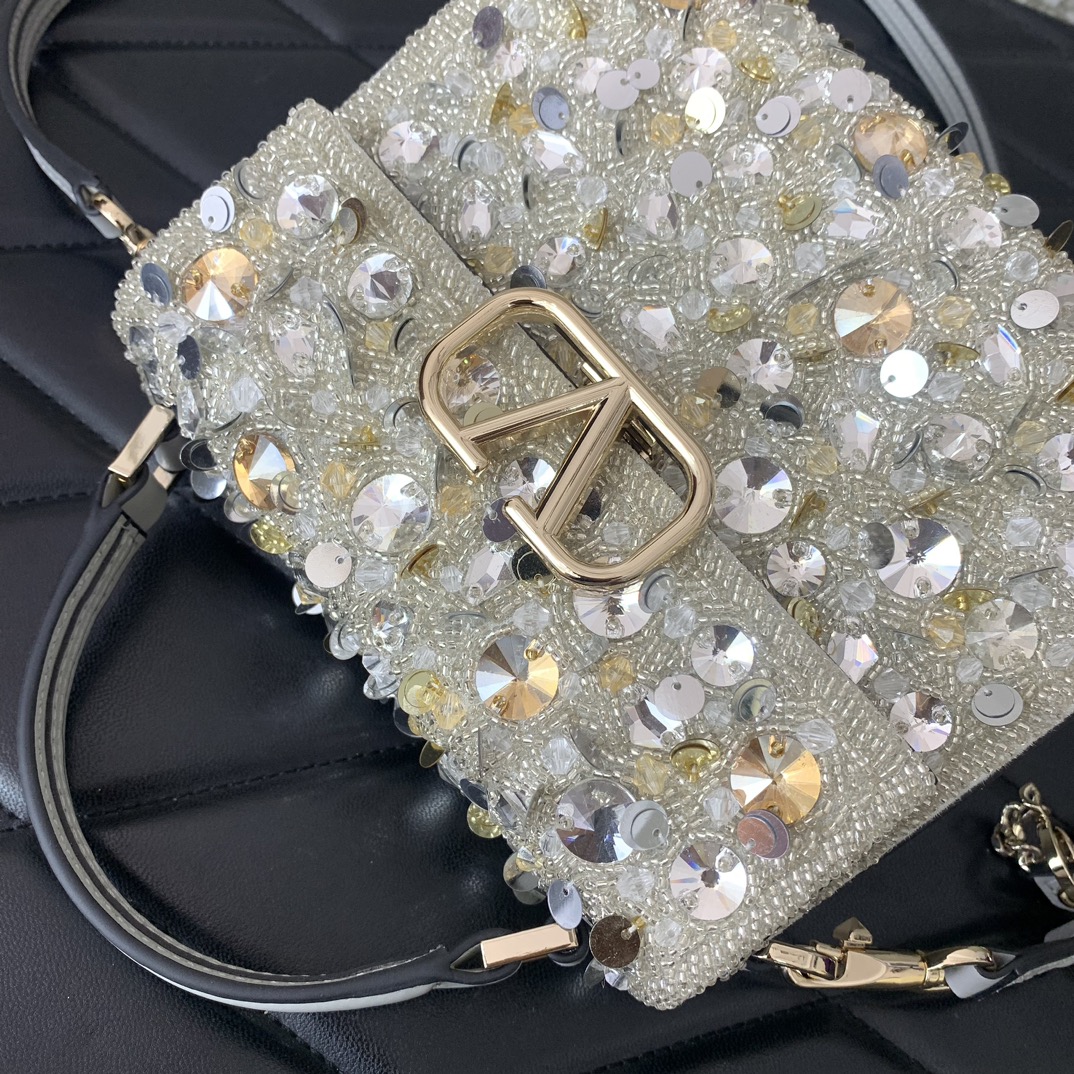 Valentino Garavani Vsling Mini Handbag Entirely Covered in Beige Rhinestones 